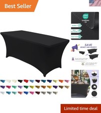 Versatile 6FT Spandex Tablecloth - Black Fitted Protector for Events Parties