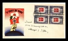 DR JIM STAMPS US COVER DENMARK OVERRUN COUNTRIES FDC SCOTT 920 BLOCK OF 4