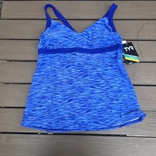 TYR Durafast Lite Women's Blue Sonoma V-neck Swim Active Tank SZ M 8 New