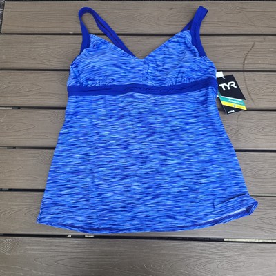 TYR Durafast Lite Women's Blue Sonoma V-neck Swim Active Tank  SZ L 10/12 New