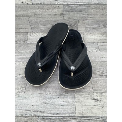 Crocs Crocband Flip Flops Black White Sporty Sandals Mens 6 Womens 8 11033-001