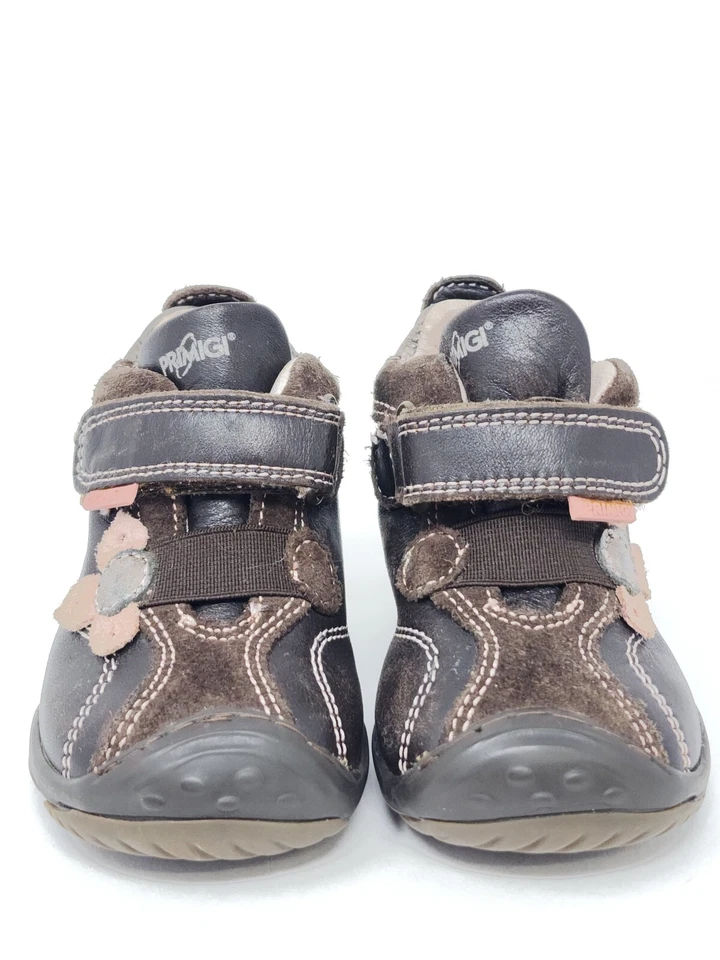 PRIMIGI Niñas Pequeñas EE. UU. 3 UE 18 Botas de Cuero Marrón y Rosa Flores Foto 2 de 4