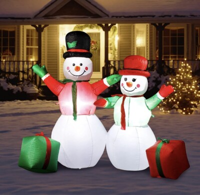 Inflatable Snowmen with Gift Boxes Built in LED lights Chrismas Decorations