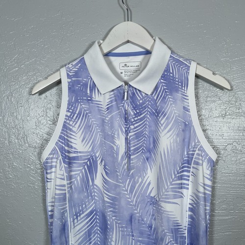 Peter Millar Women M White Purple Tropical 1/4 Zip Sleeveless Polo Shirt UPF 50 - Picture 3 of 9