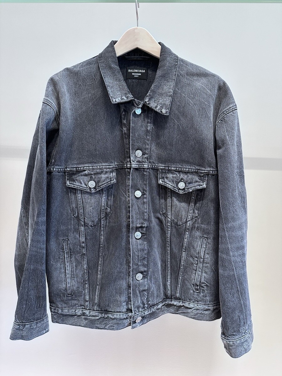 NWT Balenciaga Dissolved Smiley Grey Denim Distressed