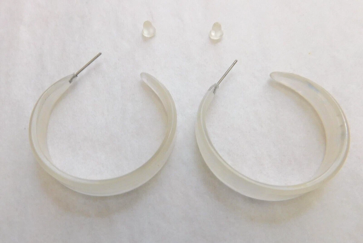 Hoop Earrings White Plastic Summer Hoops Post Plastic Stoppers