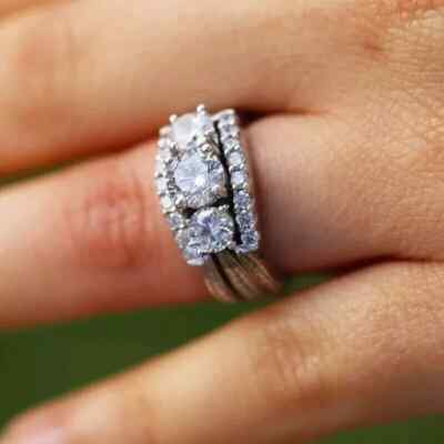 2Ct Round Cut Real Moissanite Bridal Set Engagement Ring 14K White Gold ...