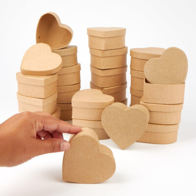 Bulk Package of 144 Small 3'' Heart Paper Mache Boxes with Lids