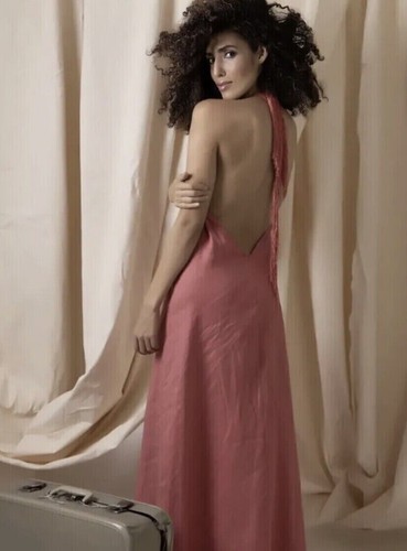 LTD EDIT ZARA Linen Coral Pink Shrimp Tie Neck Fringe A-Line Maxi Dress Size S - Picture 8 of 11
