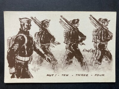 Hütte! Tew Three Four! Vintage USA WW1 Postkarte P41