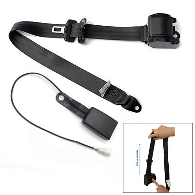 Black 3 Point Car Front Seat Belt Buckle Kit Automatic Retractable Safety Strap 