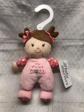 BABY STARTERS MY FIRST DOLL Plush Baby toy RATTLE 9" Girl pink flower brown