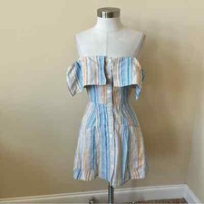 Reformation Landy Linen Off-The Shoulder Mini Dress Marbella Stripe Size 0 17421