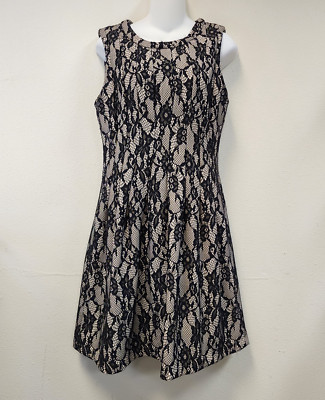 HD in Paris Fit Flare Dress M Black White Lace Evening Event Wedding Cocktail