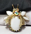 Vintage Gold Juliana White Milk Glass Bug Rhinestone Brooch Pin Confirmed #298