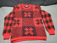 Vintage Nordic Wool Icelandic Ice-Knit Sweater - Unisex Medium red snowflake