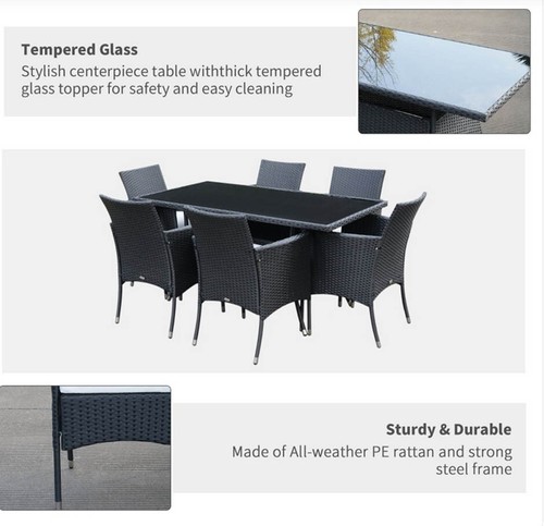6 Seater Garden Furniture Set Dining Table And 6 Chairs Outdoor Patio Black - Picture 4 of 7