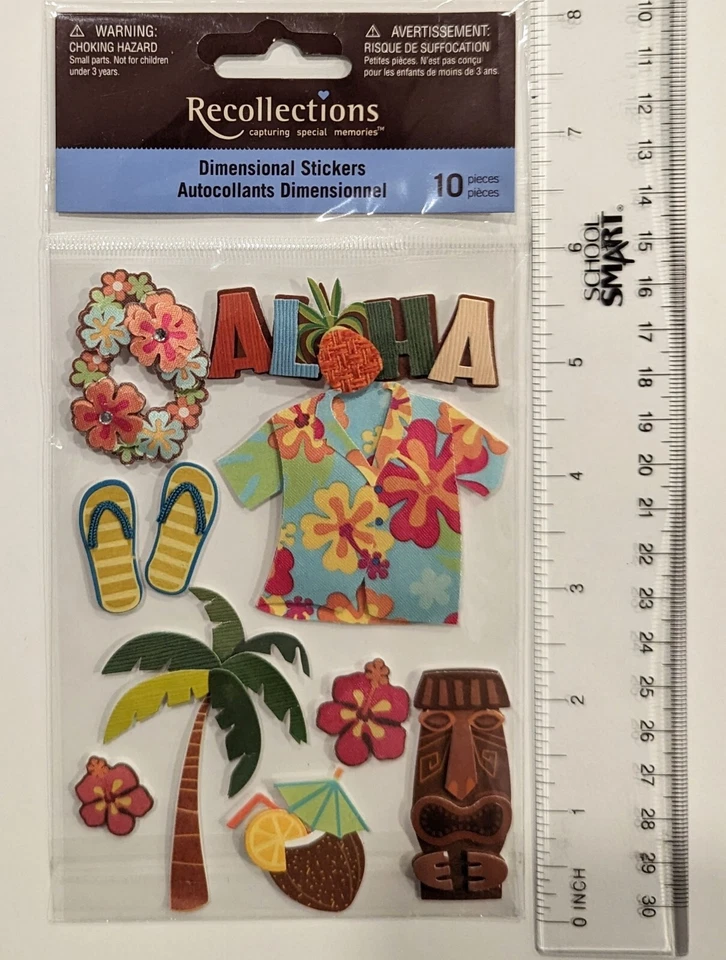 Lembranças de adesivos para scrapbooking férias praia tropical havaiana Luau Aloha - Imagem 2 de 3