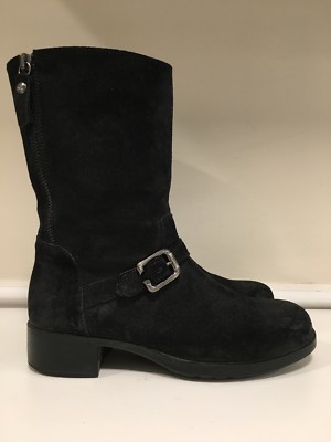 AGL Attilio Giusti Leombruni Black Suede Buckle Moto Boots Womens EU 37 US 