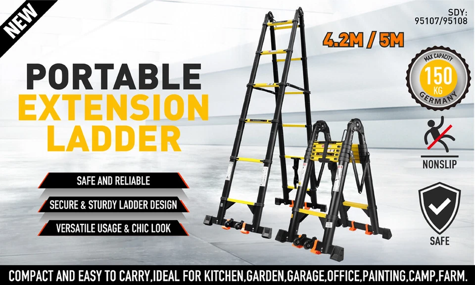 4.2/5M Telescopic Aluminium Ladder Extendable Telescope Folding Step Ladder - image 2 of 4