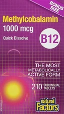 Vitamin B12 Methylcobalamin 1000 mcg quick dissolve 210 tabs - Natural Factors