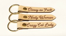 Espacio Handmade Leather Nasty Woman, Classy As F***, Keychain Flag Keyring