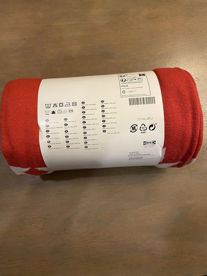 Ikea Blanket Throw Red & White 51"x67" Vinterfint Cotton and Wool 805.
