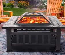 Fire Pits for Outside, 32 Wood Burning Fire Pit Tables with Screen Lid.