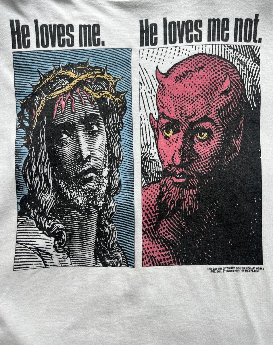 He Loves Me, He Loves Me Not - Jesus Devil Vintage Cover T Shirt S