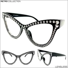 Oversize Exaggerated Retro Cat Eye Lensless Eye Glasses Black Frame Only NO Lens