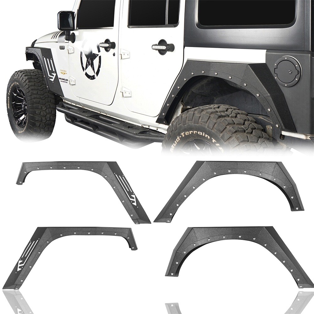 4Pcs Textured Black Front & Rear Fender Flares Fit Jeep Wrangler JK&sol;JKU 07-2018