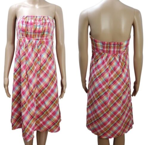 LILLY PULITZER Pink Madras Plaid Strapless Sun Dr… - image 1