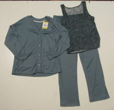LIVE 2 LOUNGE Womens Blue 3 Piece Cooling Cardigan Tee Pants Lounge Set 2X NWT