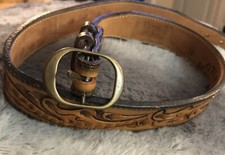 Motley's Leather Belt Texas Hand Tooled Brown Embossed Top Grain Vintage