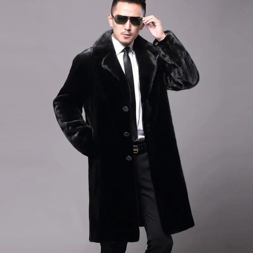 Men's Long Fur Coat Winter Warm Mink Coat Fat Jacket Loose Casual Windbreaker - Picture 4 of 14