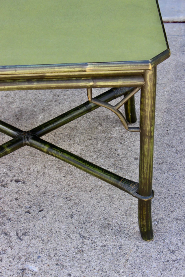 Vintage Mid Century Bamboo JADE GREEN Chinoiserie Fretwork Side Table Hollywood - Image 4 of 4