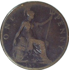 1897 UNITED KINGDOM PENNY - VICTORIA ERA 3rd PORT.- KM # 790 - 30.8 mm - FC 229