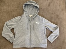 Women s MICHAEL KORS Gray Hooded Hoodie Zip Front Sweatshirt Size L Large