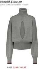 Victoria Bechkam Cut Out Cashmere Blend Knit Jumper. Large Pre- Loved. RRP £690