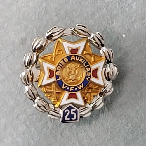 VFW LADIES AUXILIARY Leavens Sterling 25 YEARS Service PINBACK Pin