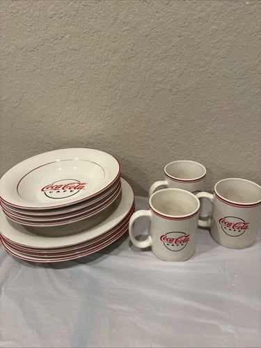 Vintage Coca-Cola Cafe Set Of 11 White Ceramic Dishes Produced By Gibson. 1990s