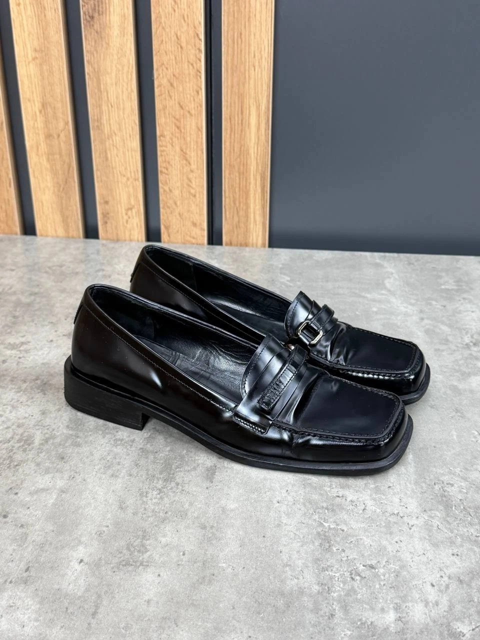 Prada Black Leather Square Toe Loafers Women’s Size 37