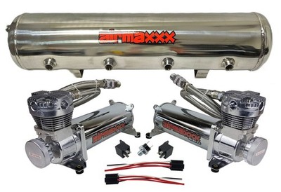 Dual 480 Chrome Air Compressors w/5 Gallon 9-Port Stainless Steel Tank 200 PSI
