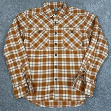 Stio Miter Stretch Lightweight Flannel Shirt Mens S Orange Plaid Button Up Work