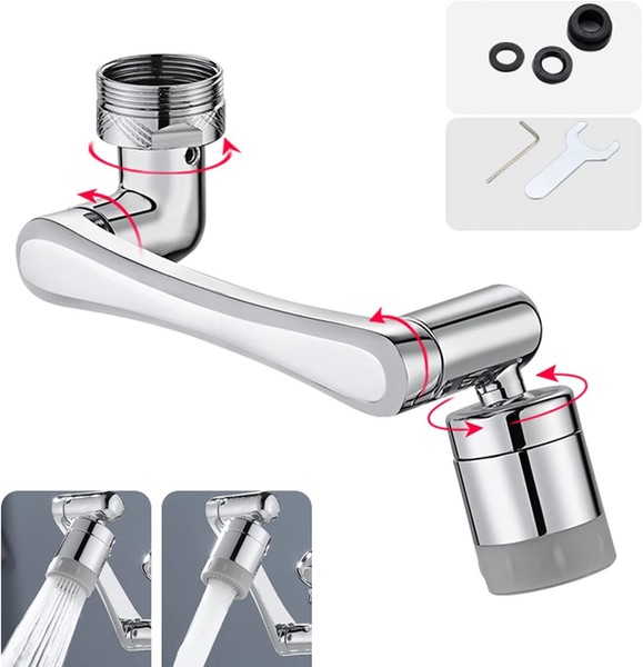 Wasserhahn Aufsatz Drehbar 1080° Mit 2-Fach Perlator Silber 24-22-20Mm-image