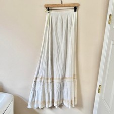 Antique Edwardian Lawn Skirt White Cotton Gold Silk Ribbon Petticoat Maxi