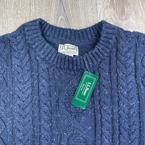 L.L Bean Men's Heritage Soft Cotton Fisherman Sweater Classic Navy L Large NEW - Picture 4 of 11