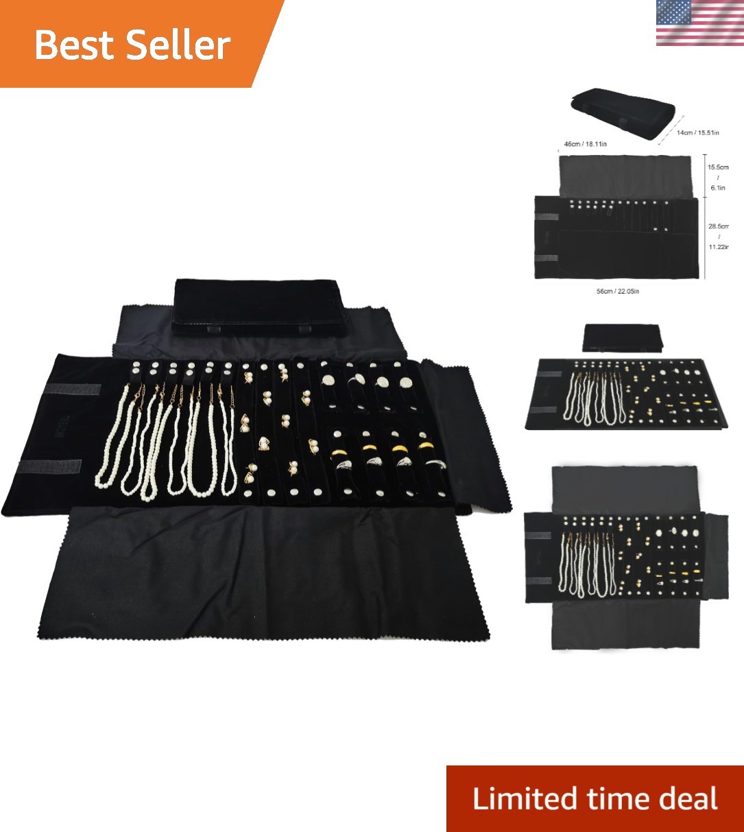 Jewelry Organizer Storage Bag Roll Velvet Travel Case for Earrings Necklaces-image