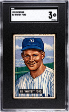Whitey Ford 1951 Bowman #1 Baseball Card. SGC 3. Very Good.