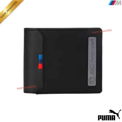 Puma BMW Motorsport Wallet Bi Fold Black Metal Logo Mens Compact Card Holder